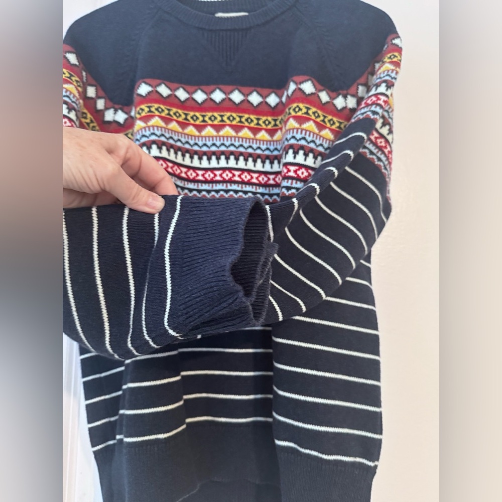 L.L.Bean Wicked Soft Cotton/Cashmere Fair Isle sweater in navy blue size M - Picture 4 of 7